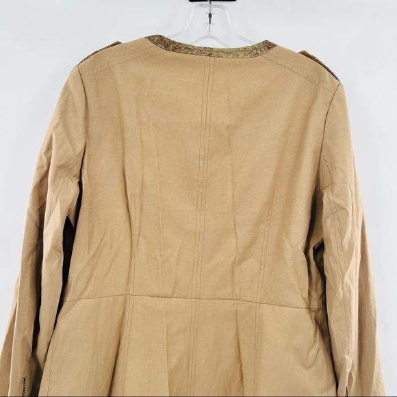 Iman brown safari front zipper dress  long sleeve M animal print trim - Picture 4 of 10